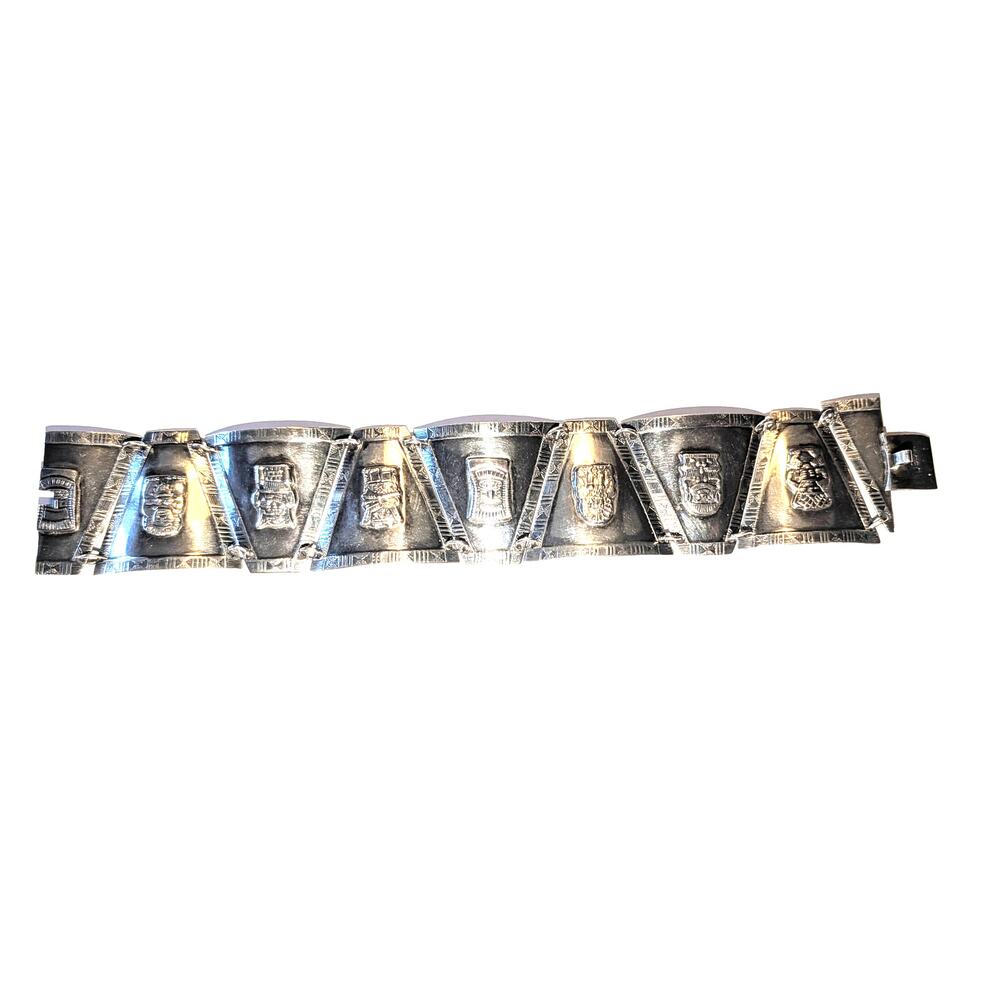 900 Fine Silver Peruvian Story Link Panel Bracelet 7.25 inches long - Picture 11 of 12